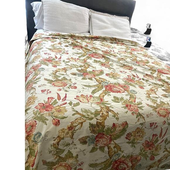 Pottery Barn QUEEN Katherine Peony Floral Duvet Cover Neutral & 2  Shams Rare - Picture 1 of 6